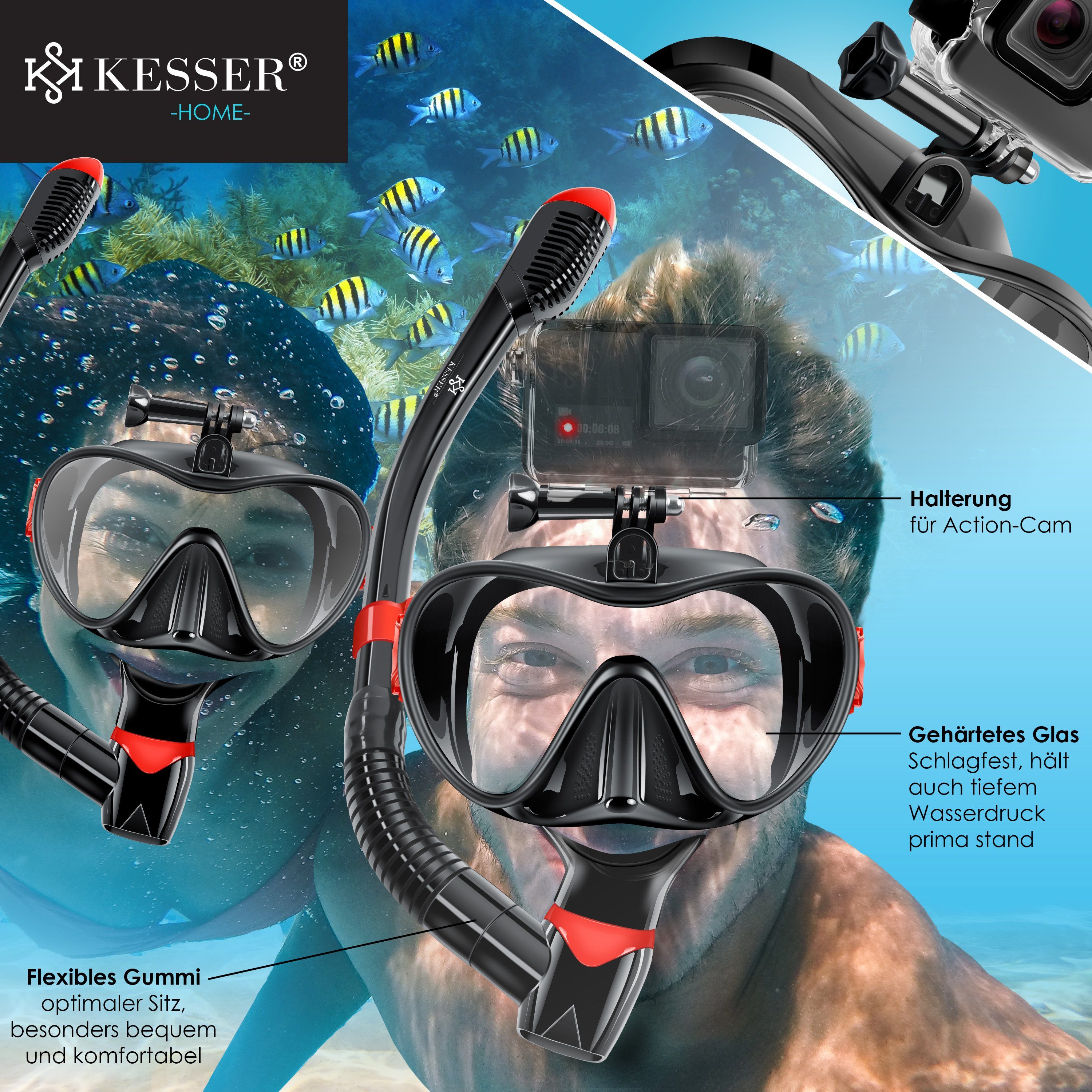 KESSER Taucherbrille, Schnorchelset Profi Taucherbrille Schnorchelmaske Tauchset
