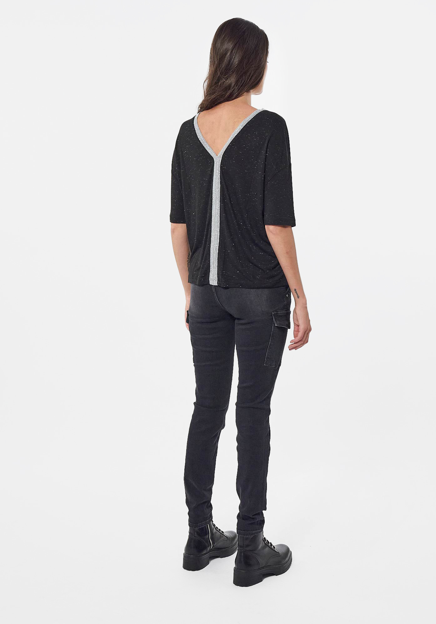 FANNY  T-shirt noir pailleté Femme