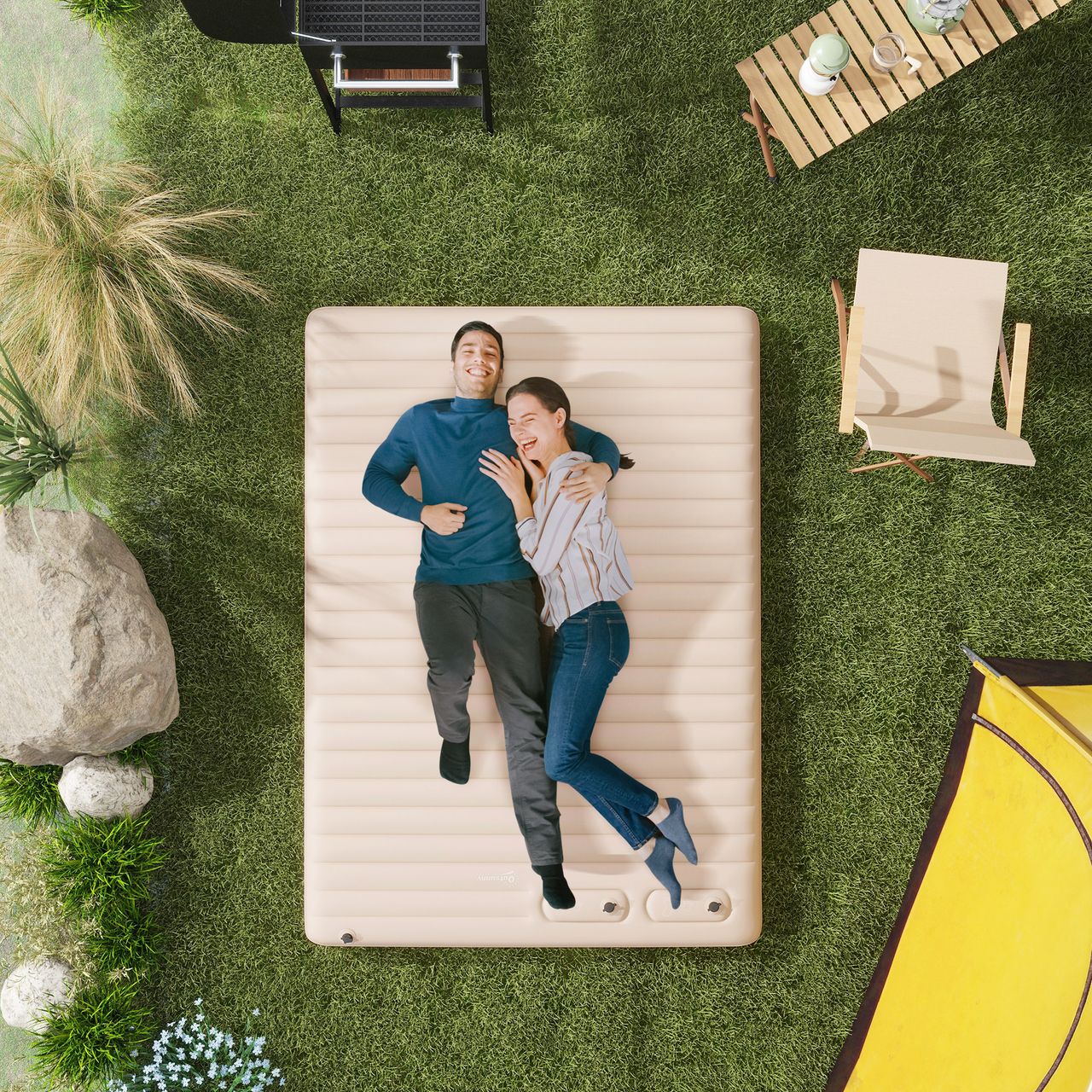 Outsunny Luftbett, Luftmatratze, Faltbar Campingbett für 2 Personen, Weiß