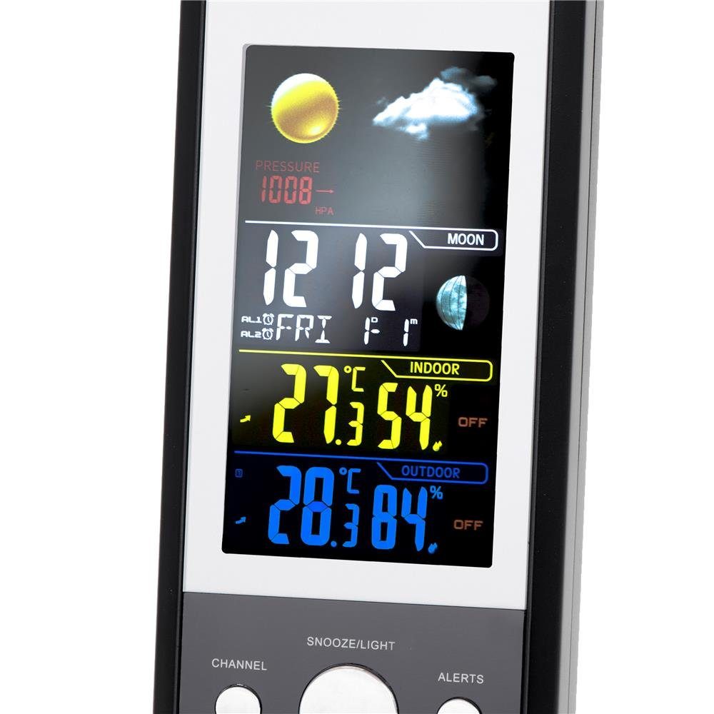 Mesko MS 1177 Funkwetterstation (weiß mit Farbdisplay Temperatur Luftfeuchtigkeit Innen/Außen)