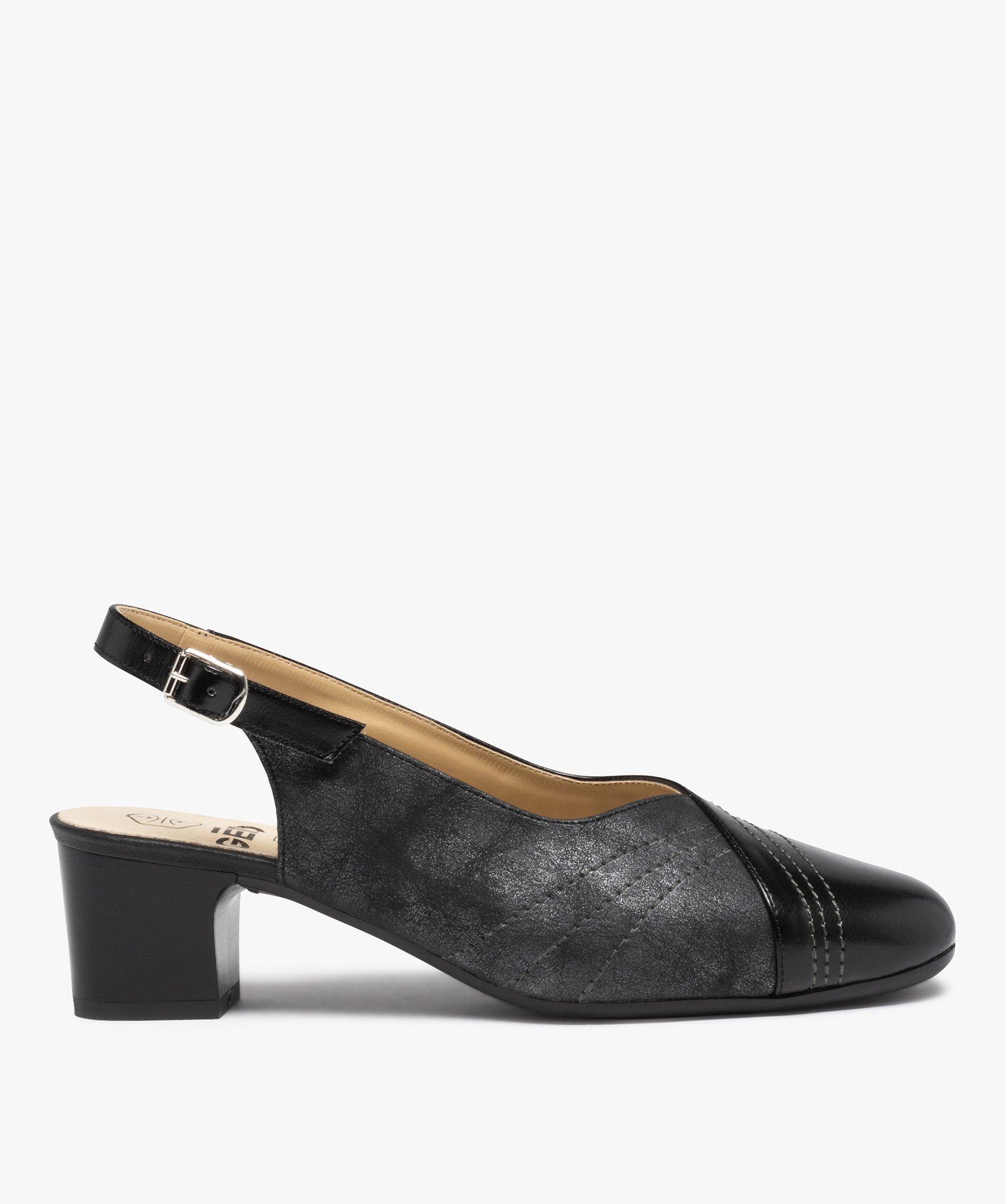 Escarpins femme confort bicolores à talon ouvert noir | GEMO