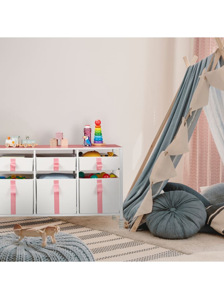 relaxdays Kinder-Kommode in Weiß/ Rosa - (B)100 x (H)61,5 x (T)40,5 cm günstig kaufen onesize