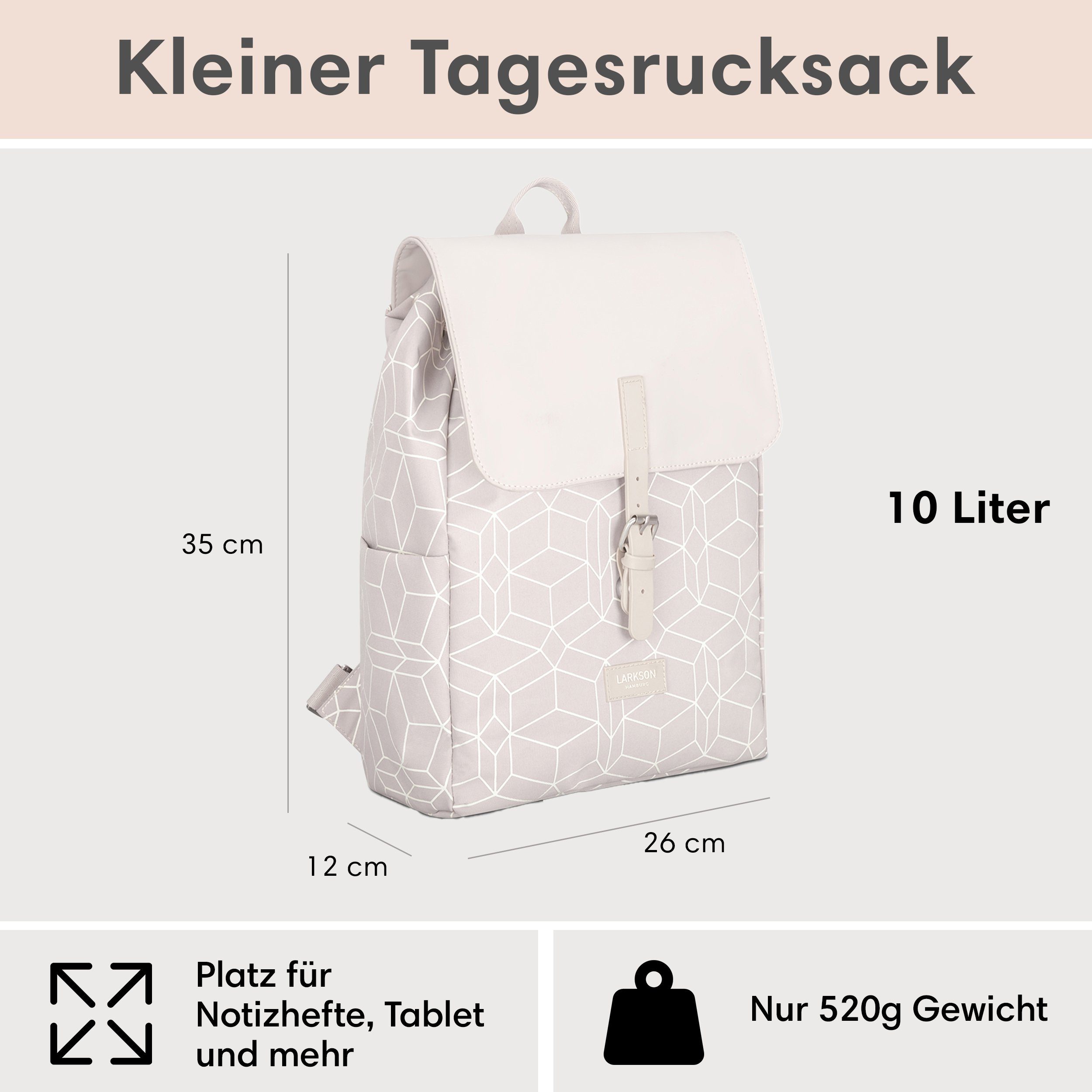 LARKSON Cityrucksack Ida Laptop Rucksack Damen Herren Klein Elegant, Anti Diebstahl Seitentasche, Laptopfach, Wasserabweisend
