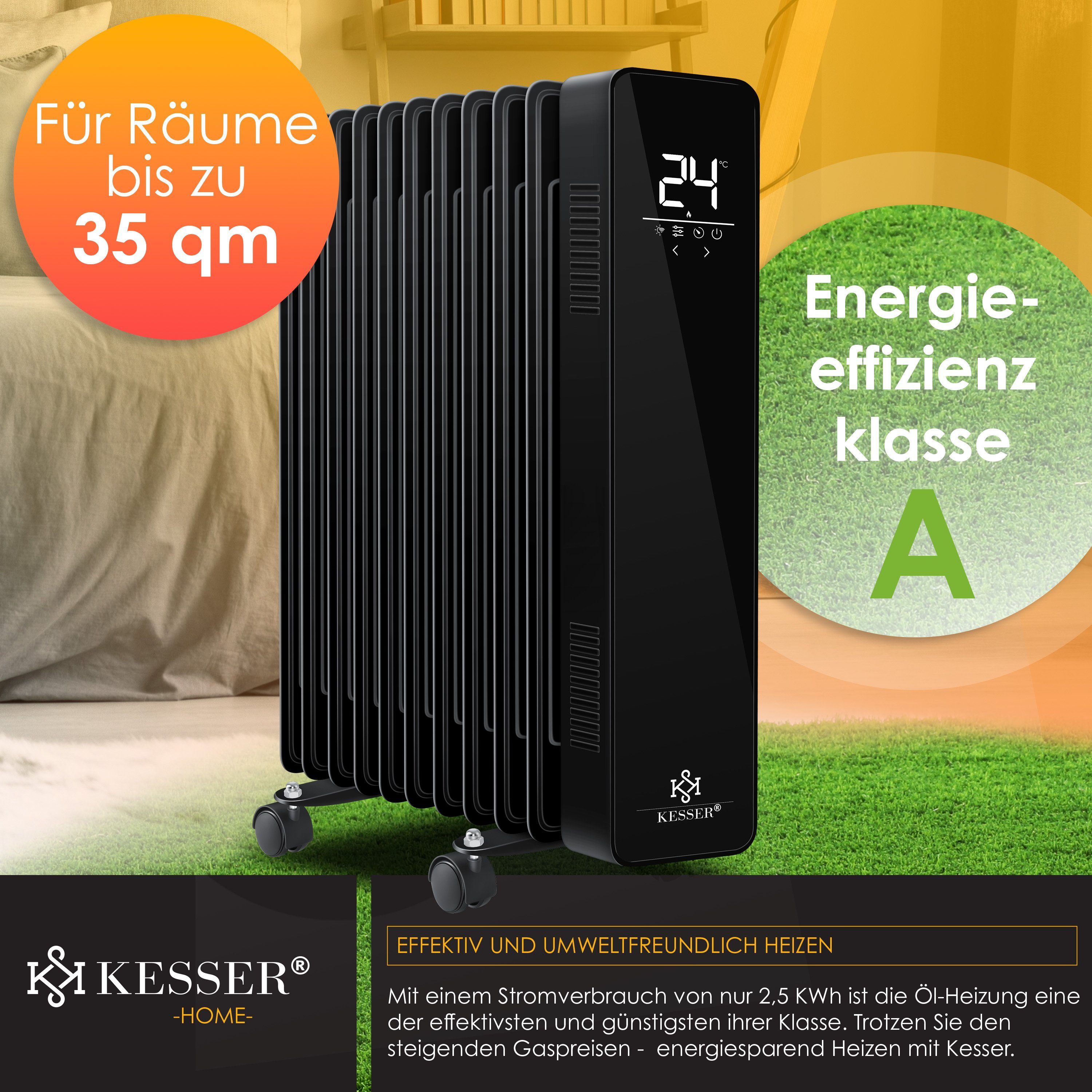 KESSER Heizkörper, Ölradiator 2500W Elektrische Heizung Heizkörper Elektroheizung