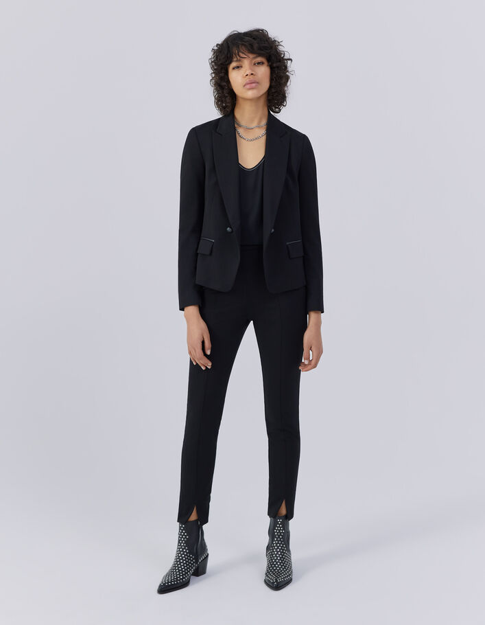Pantalon slim en twill noir fente devant femme