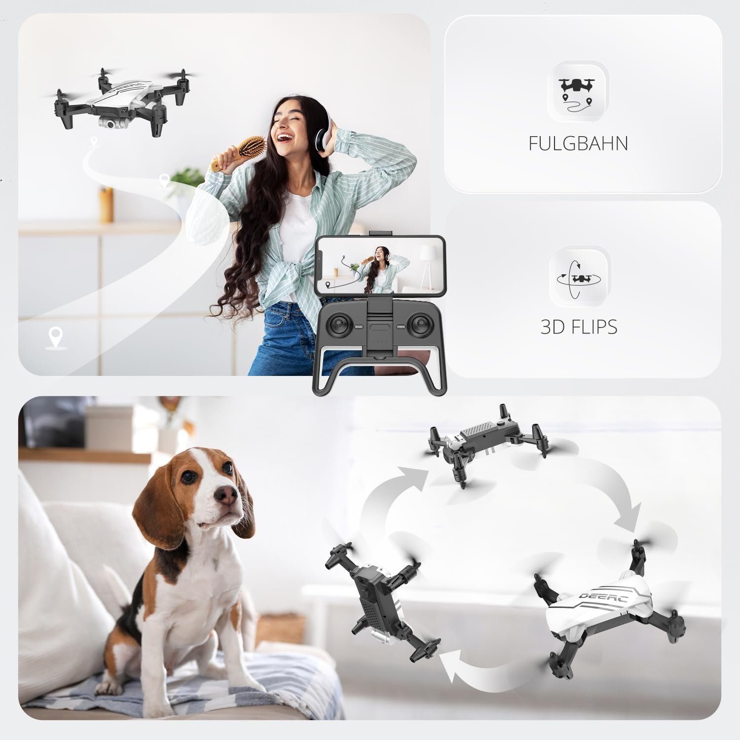 DEERC D20 Mini Drohne für Kinder mit Kamera, Faltbar RC Quadcopter Drohne (720P, mit 2 Akkus Lange Flugzeit, One Key Start,Geschenk für Anfänger Jungen)