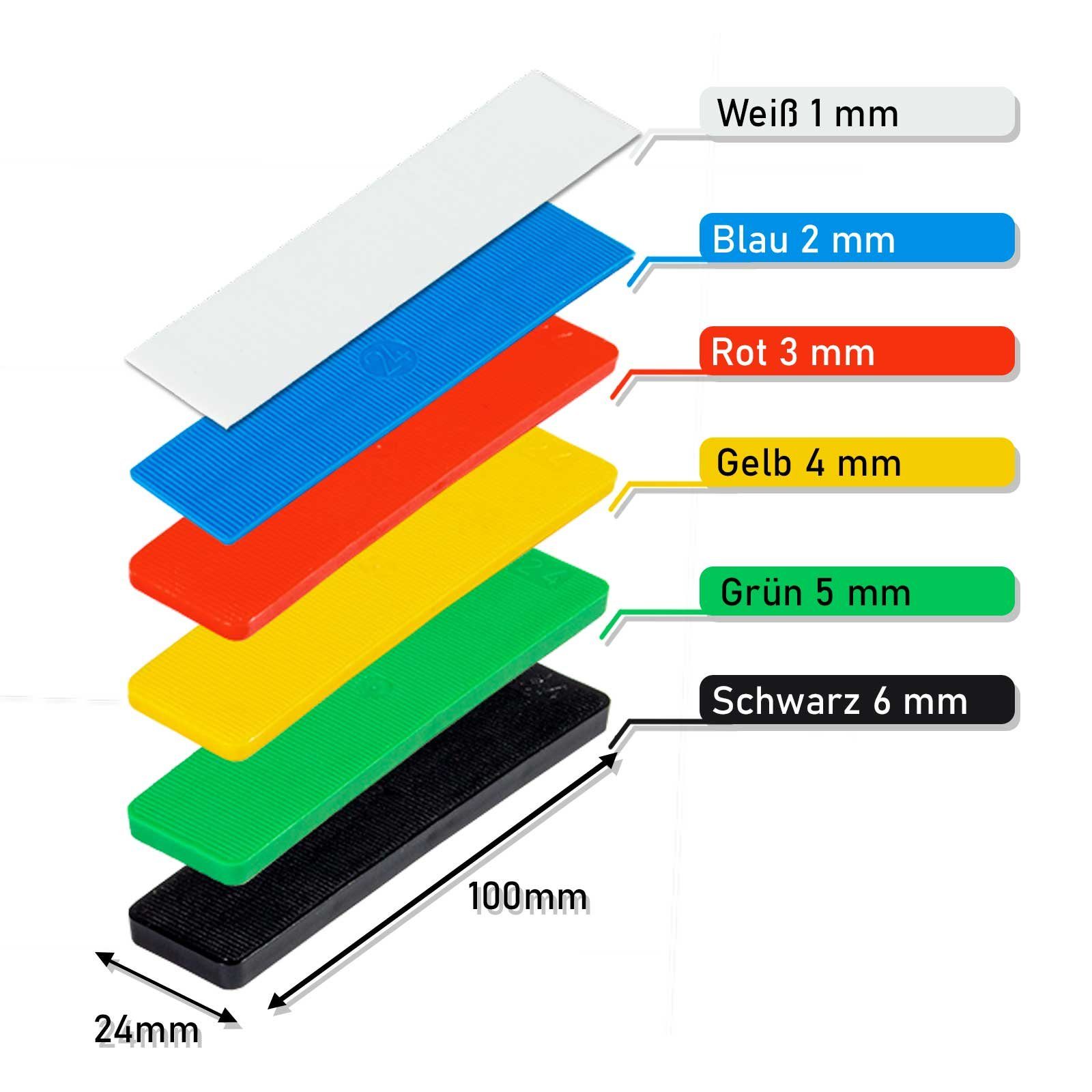 Inovatec Unterlegplatte 600 x Kunststoff Verglasungsklötze 100 x 24 x 1 - 6 mm Montage Trageklötze Mix in praktischer wiederverwendbarer Box mit Deckel und Clips