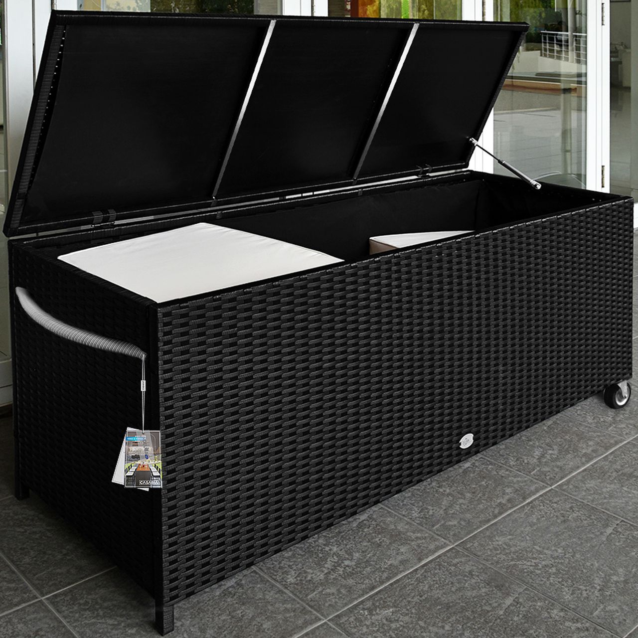 Casaria Deuba Auflagenbox Polyrattan Alu 121,5x65x54,5cm schwarz