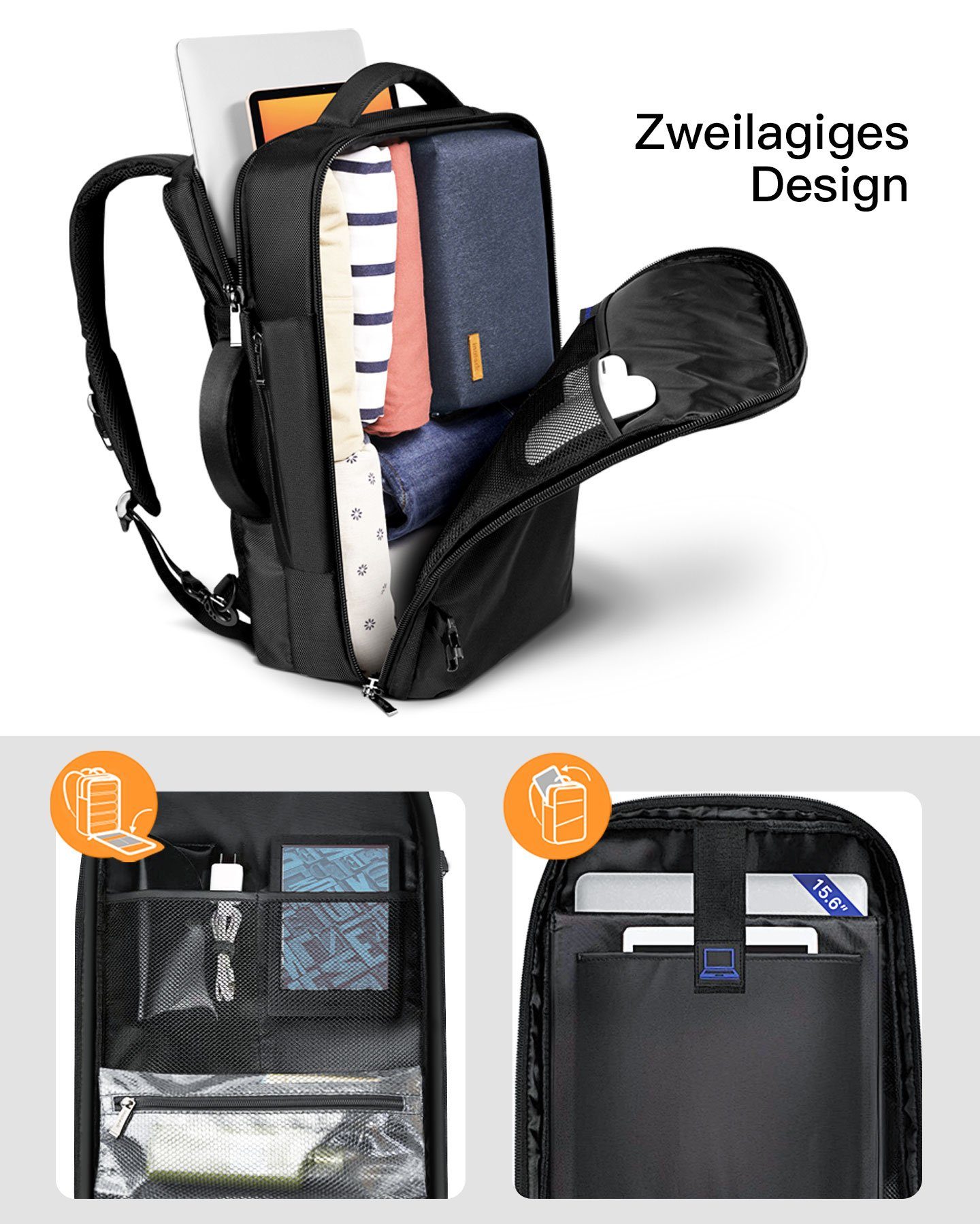 Inateck Reiserucksack 40L Supergroßer Handgepäck Rucksack Herren Damen