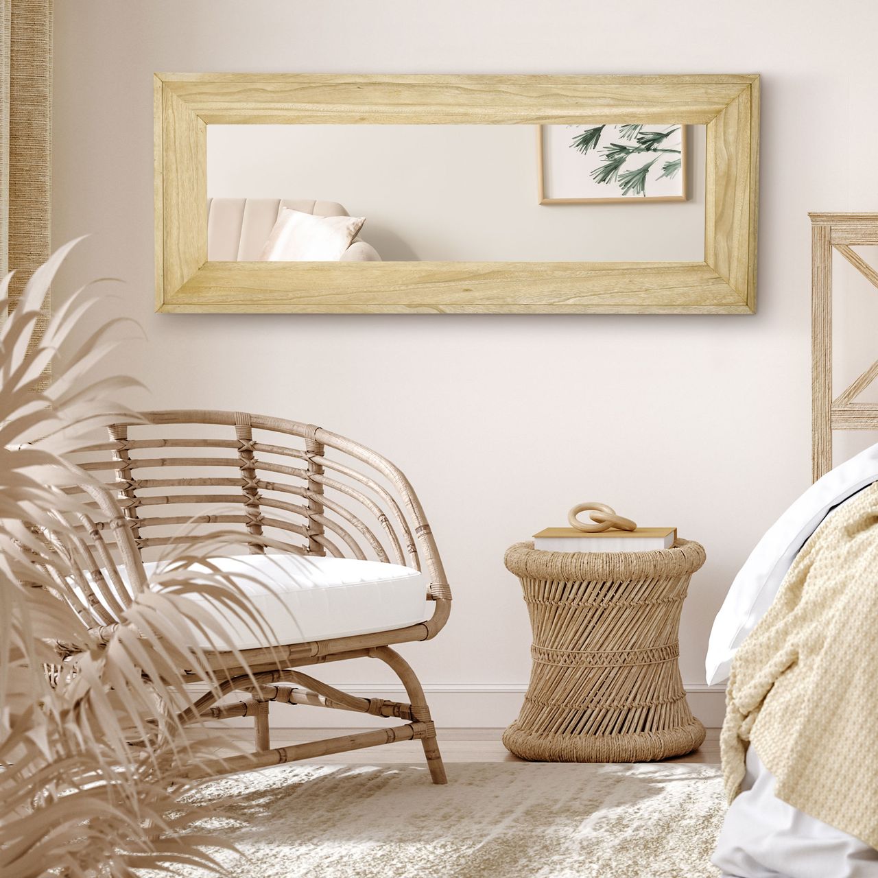 HOMCOM Wandspiegel Hängespiegel 150 x 60cm Garderobenspiegel Ganzkörperspiegel Flurspiegel mit Holzrahmen Wohnzimmerspiegel für Schlafzimmer Elegant MDF Tannenholz Natur