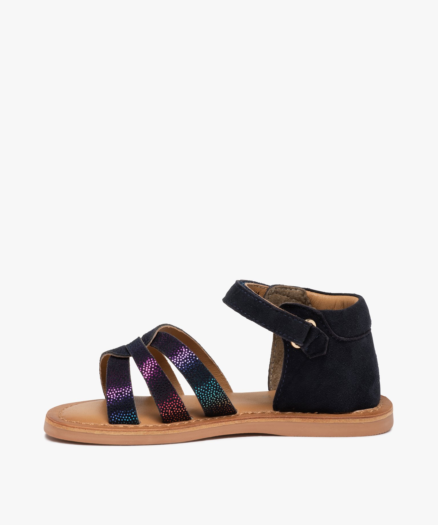 Sandales fille à talon fermé dessus cuir détails brillants bleu | GEMO