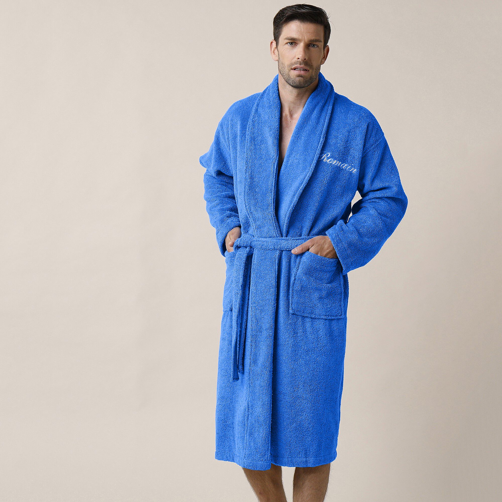 Peignoir mixte adulte éponge bouclette col châle personnalisable