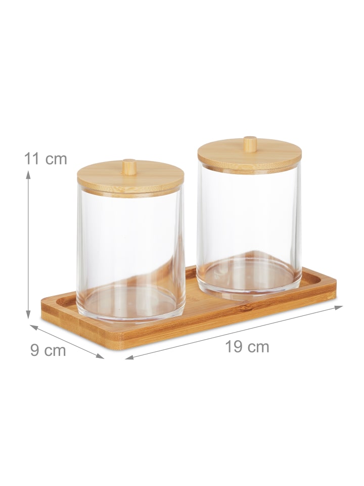 relaxdays Wattestäbchenbehälter in Transparent/ Natur günstig kaufen onesize