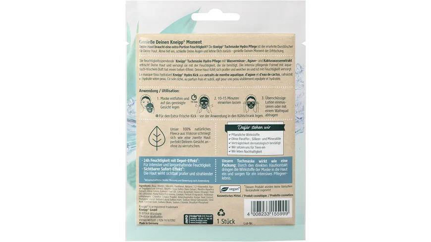 Kneipp Tuchmaske Hydro Pflege