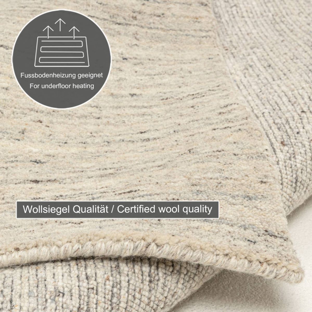 Handloom aus Indien Pure uni Grey 170 x 240 cm