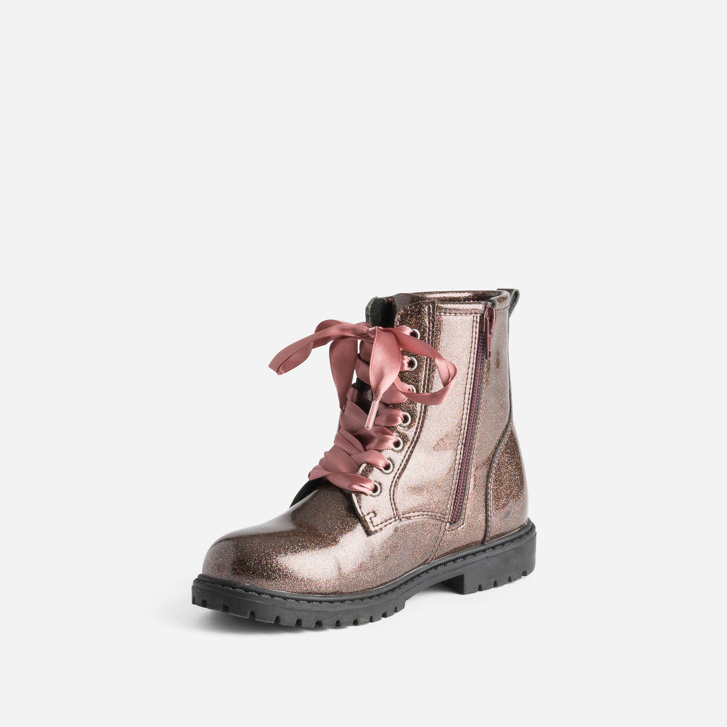 Boots BUGGY rose pailleté à lacet-ruban