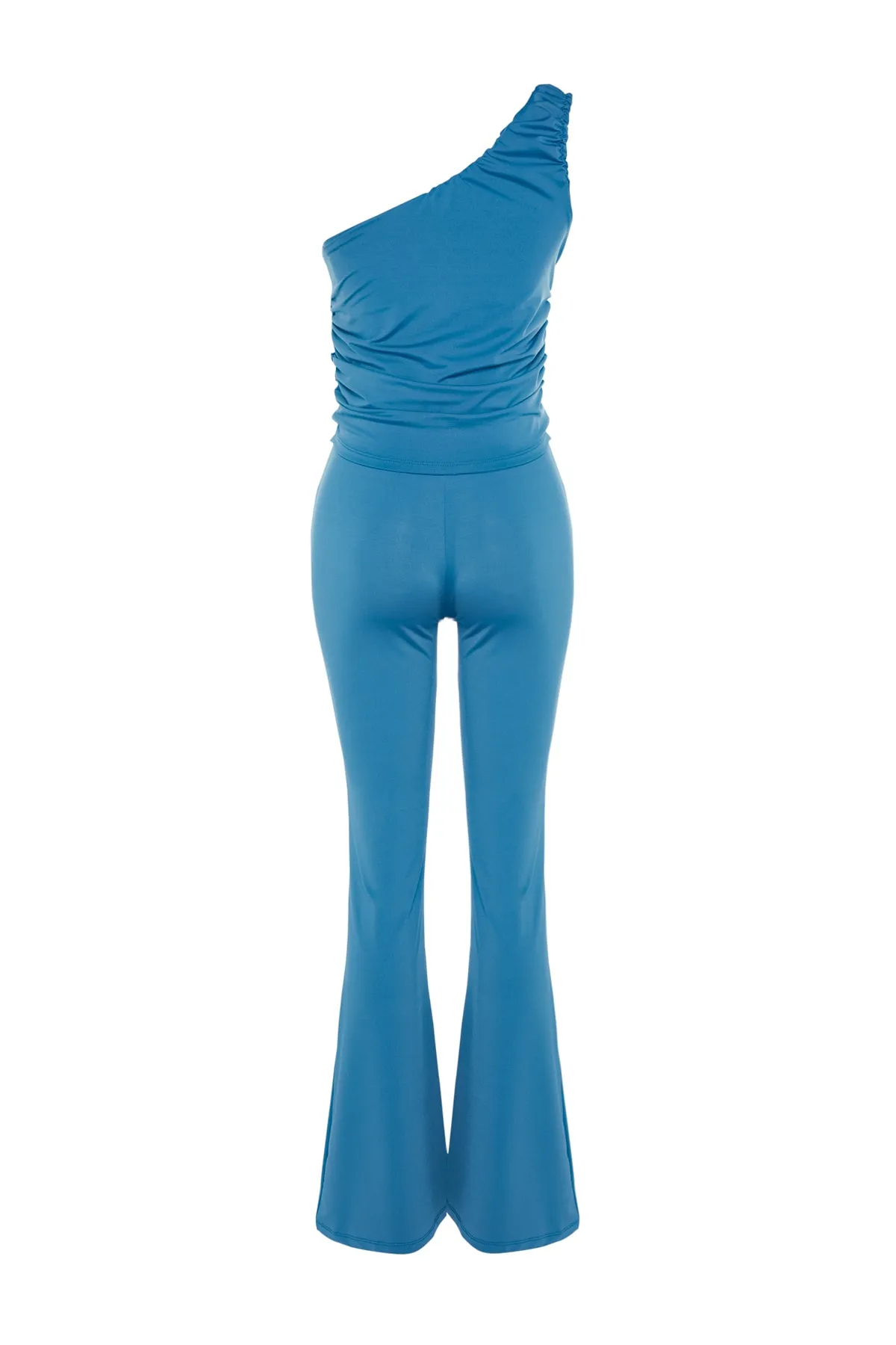 Trendyol Collection  Indigoblaues Set aus Oberteil und Unterteil mit einschultriger Schulterpartie und Kordelzug und ausgestelltem Bein aus Strick TWOSS23AU00037