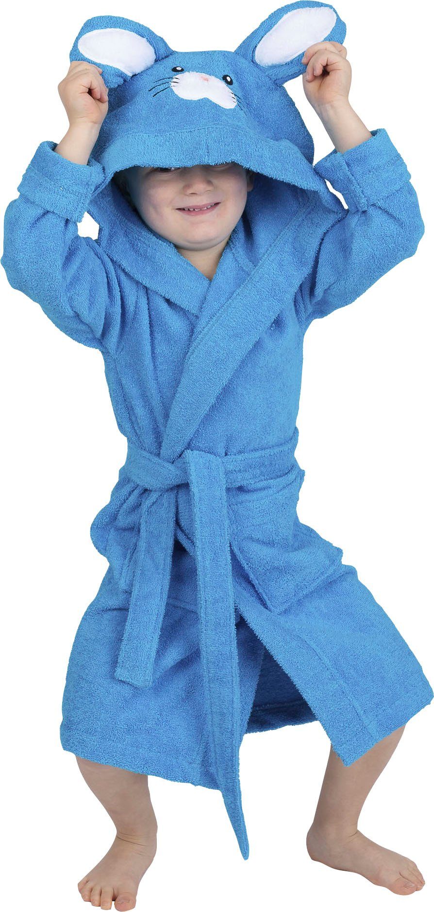 Wewo fashion Kinderbademantel 8024, Kurzform, Baumwolle, Kapuze, Gürtel, für Mädchen & Jungen, mit niedlicher Kapuze