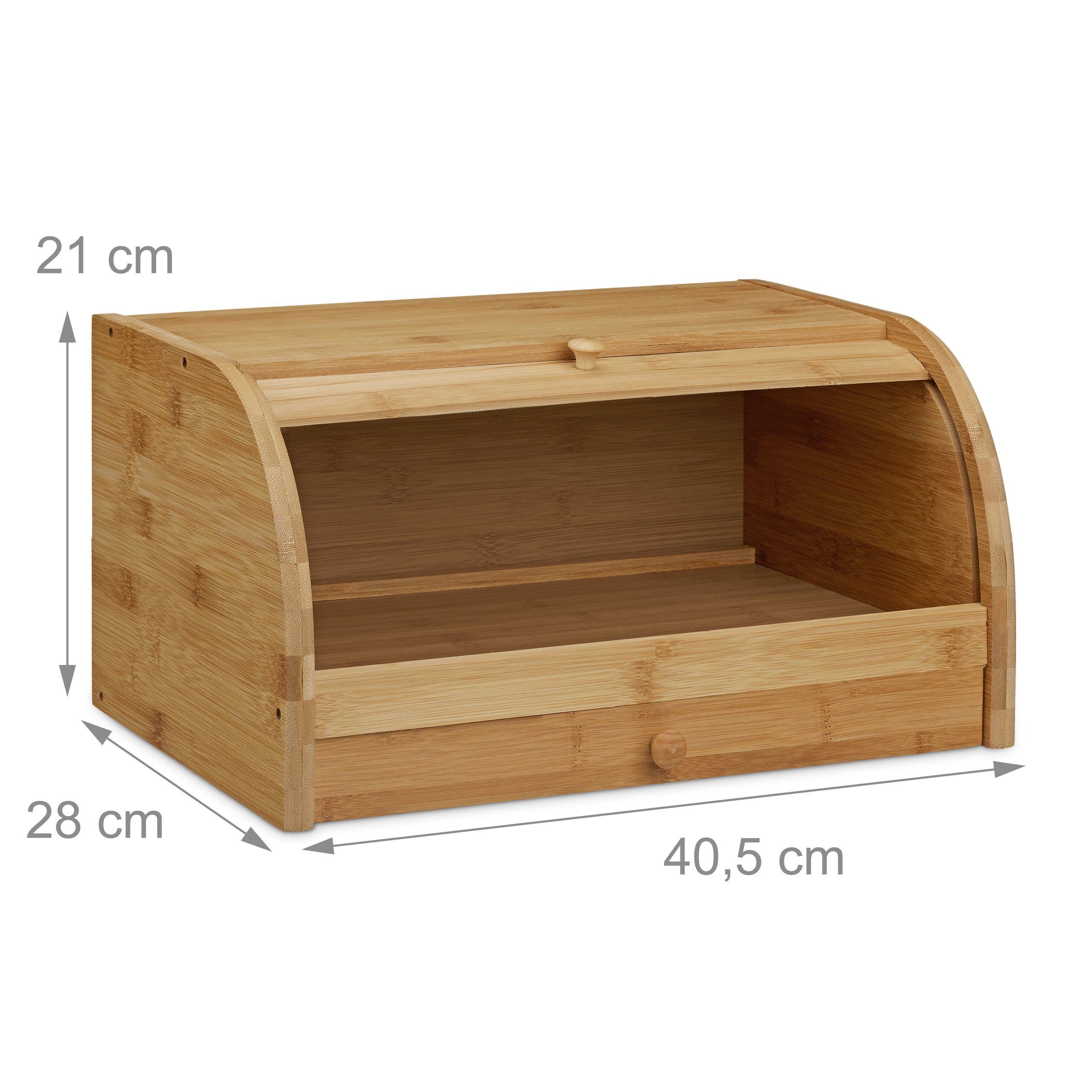 relaxdays Brotkasten Rollbrotkasten mit Schublade Bambus, Bambus
