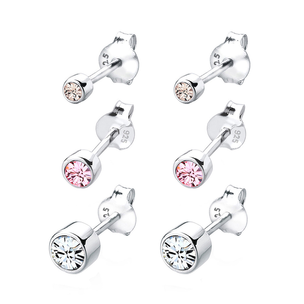 Elli Elli Boucles d'Oreilles Clous d'oreilles pour Femmes Basique Set de 3 avec crista Boucles d'oreilles