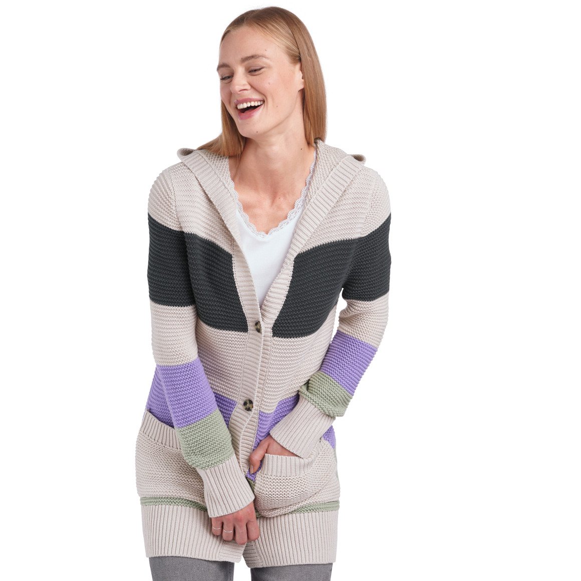 Damen Strickjacke mit Blockstreifen