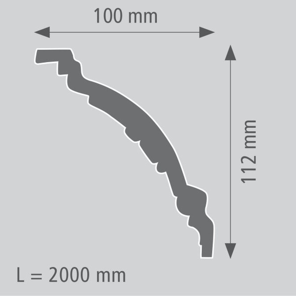 PROVISTON Stuckleiste Polystyrol, 100 x 112 x 2000 mm, Weiß, Deckenleiste