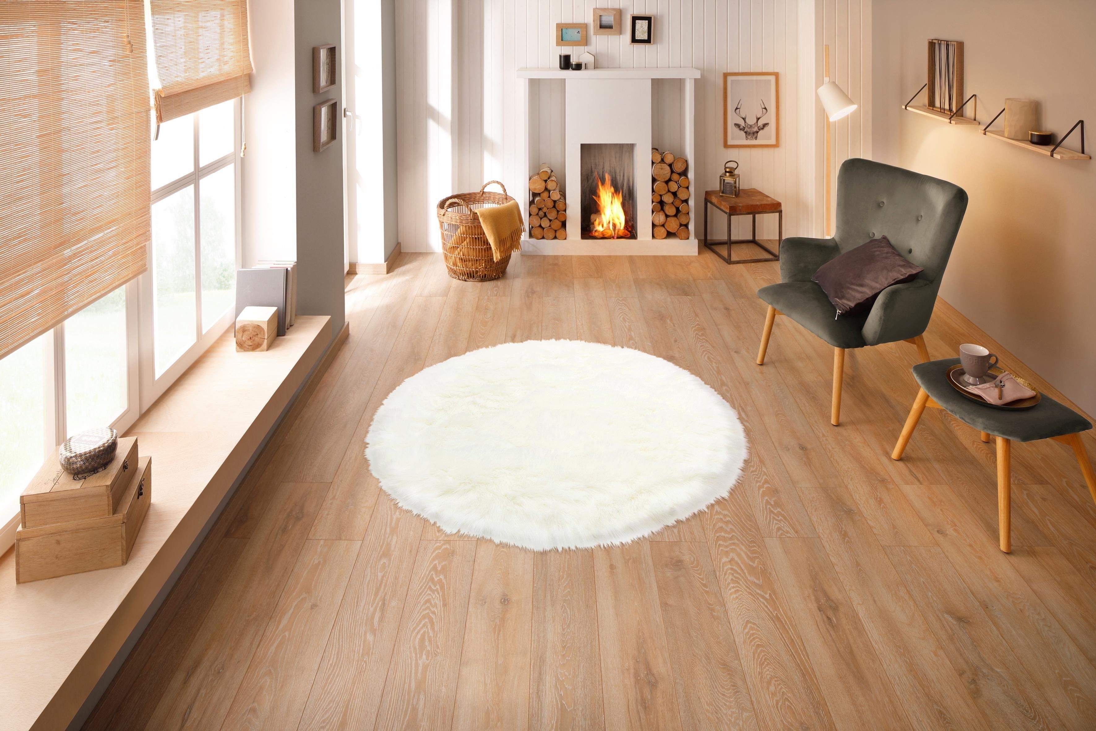 Hochflor-Teppich Valeria Fellteppich kuschelig, Home affaire, rund, Höhe: 60 mm, Kunstfell, weiche Teppiche, Wohnzimmer, Schlafzimmer, Esszimmer