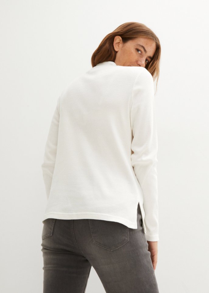 Langarmshirt aus Rippe mit Troyer-Kragen