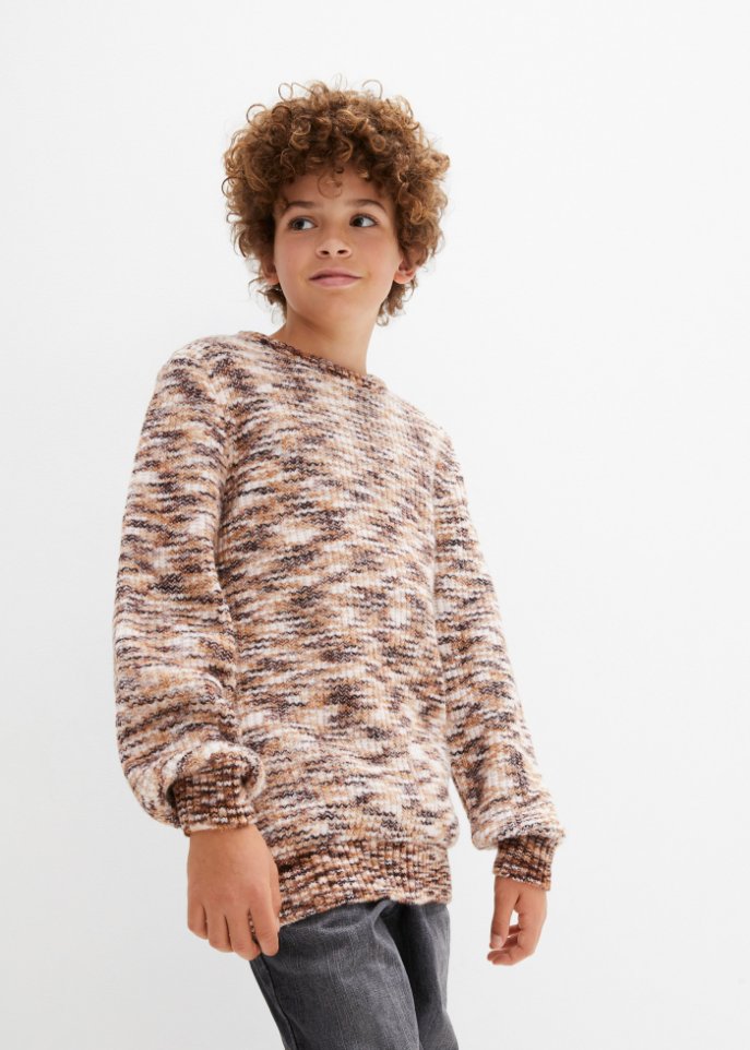 Jungen Melange-Strickpullover