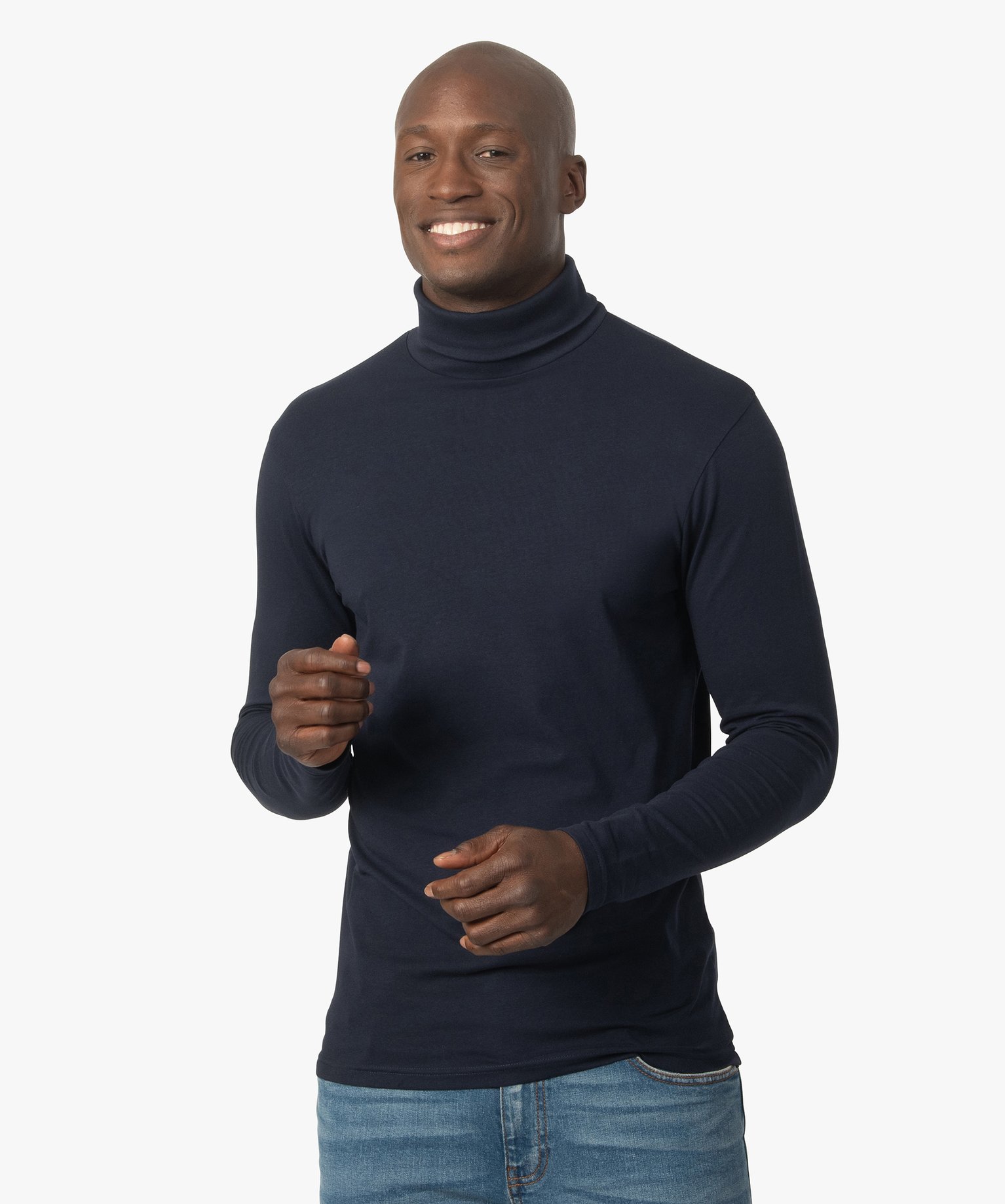 Tee-shirt homme à large col roulé coupe slim bleu | GEMO