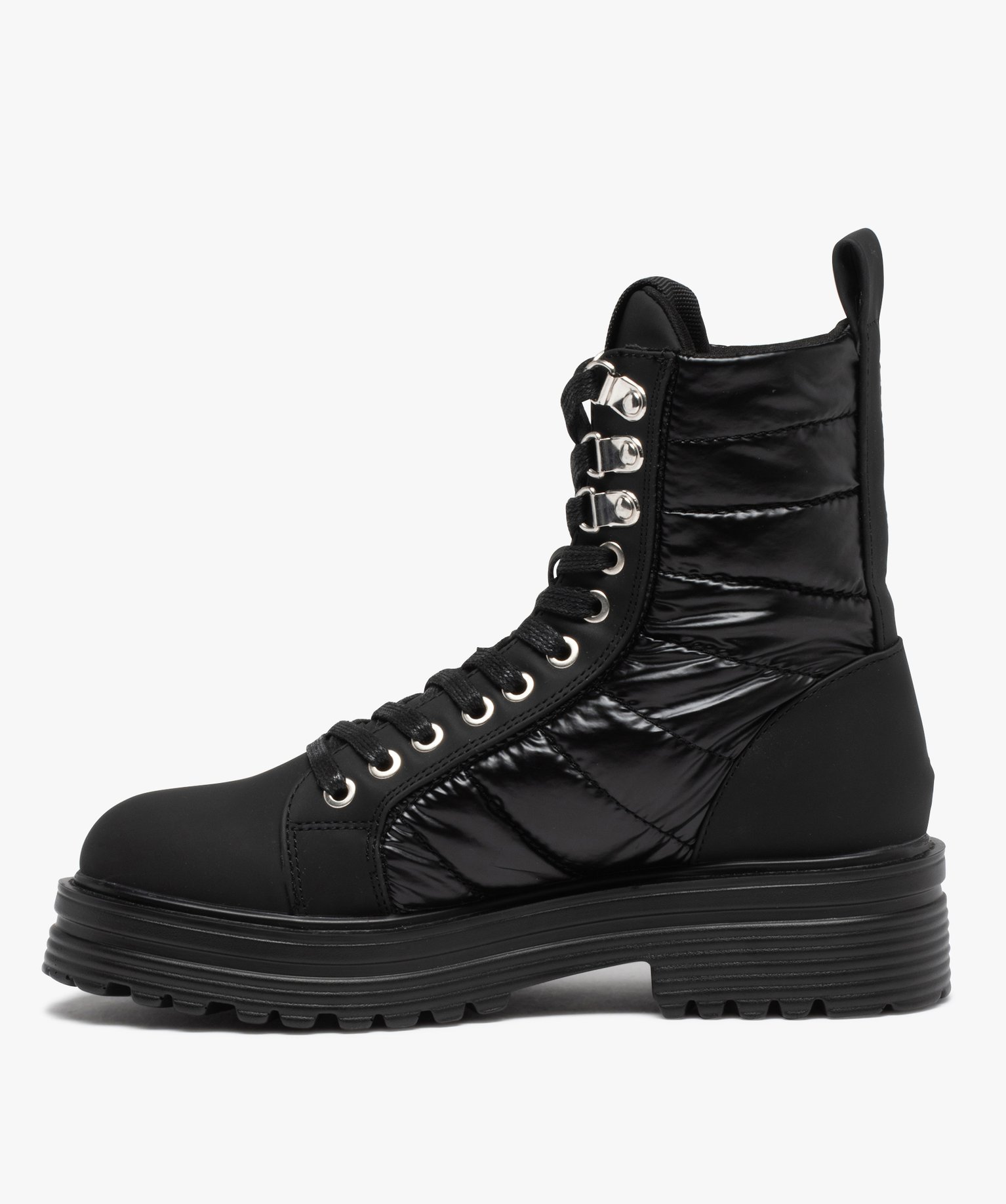 Bottines femme à lacets dessus textile matelassé noir | GEMO