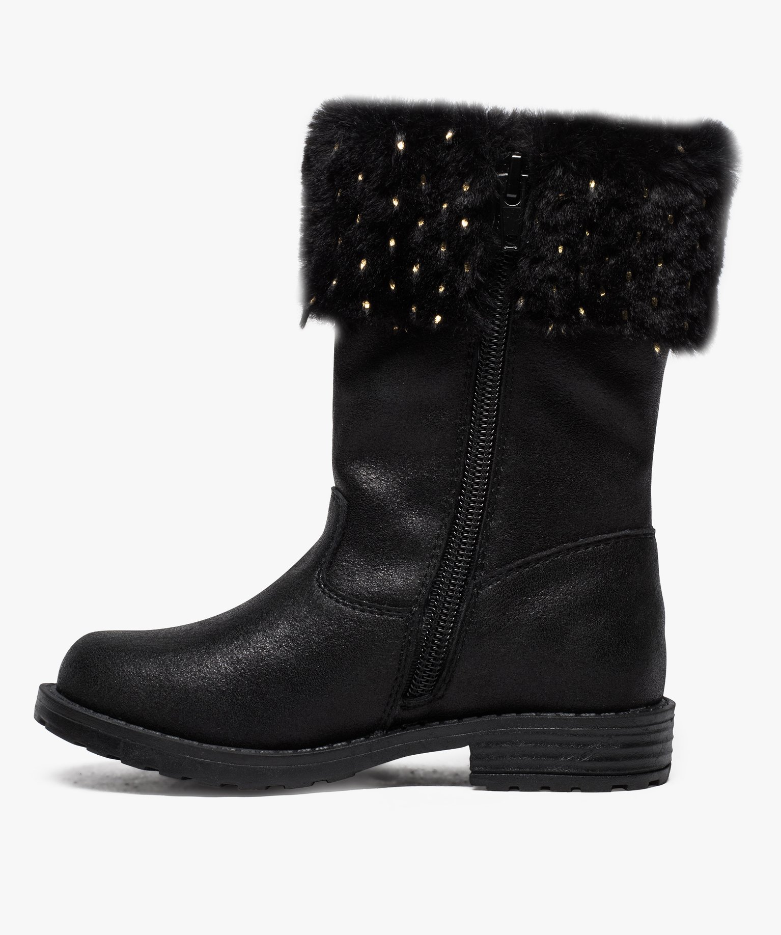 Bottines filles zippées à col duveteux et pompons noir | GEMO