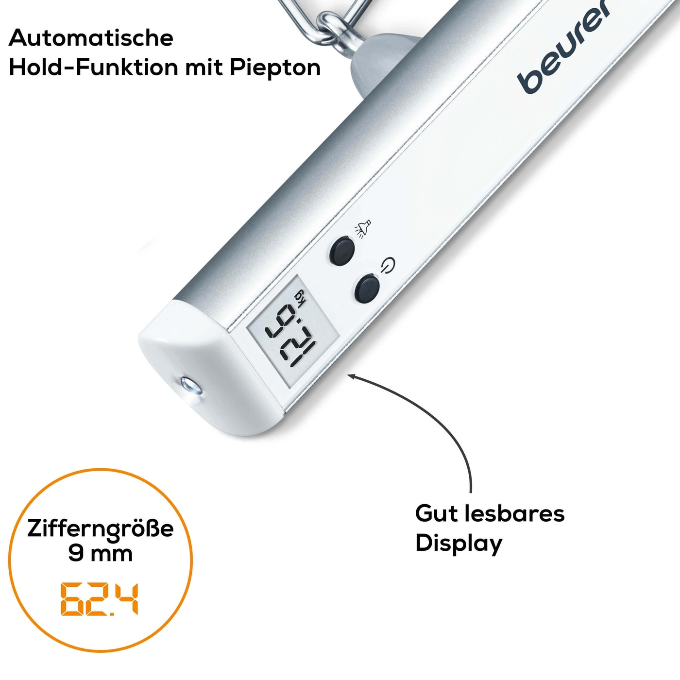 Beurer Kofferwaage LS 10-Kofferwaage mit Hold-Funktion & praktischer Taschenlampe - bis 50 kg