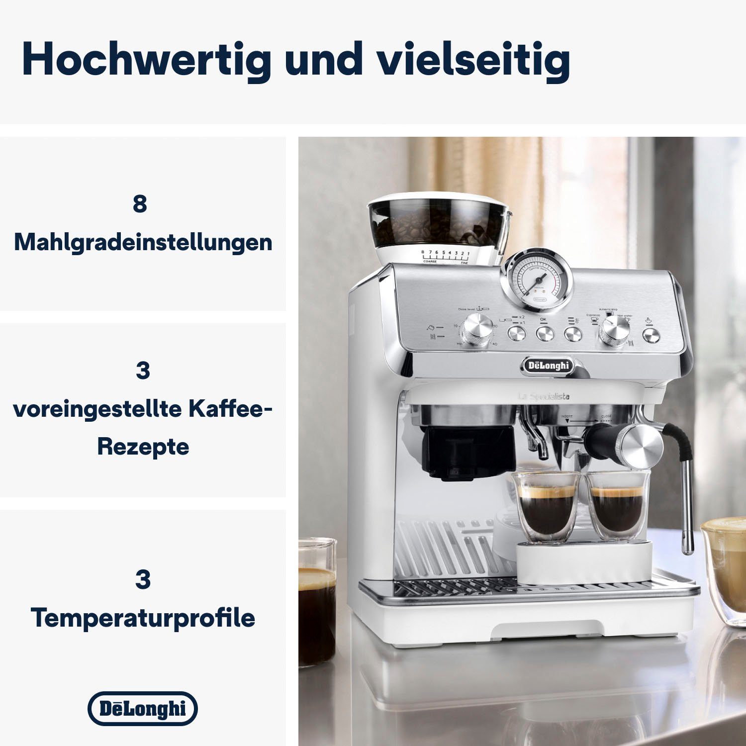De'Longhi Siebträgermaschine LaSpecialista Arte EC9155.W, weiß, mit MyLatte Art System