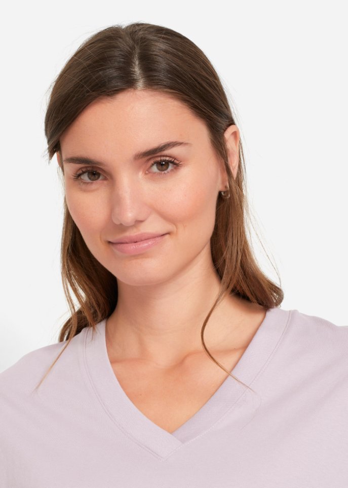 Weites Long-Shirt mit V-Ausschnitt, Kurzarm (5er Pack)