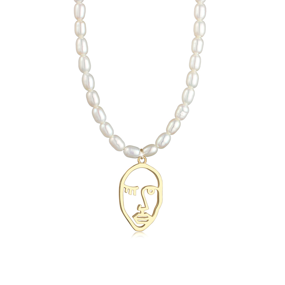 Elli PREMIUM Elli PREMIUM Collier Clin d'œil Visage Filigrane Perles d'eau Douce Collier Femme collier