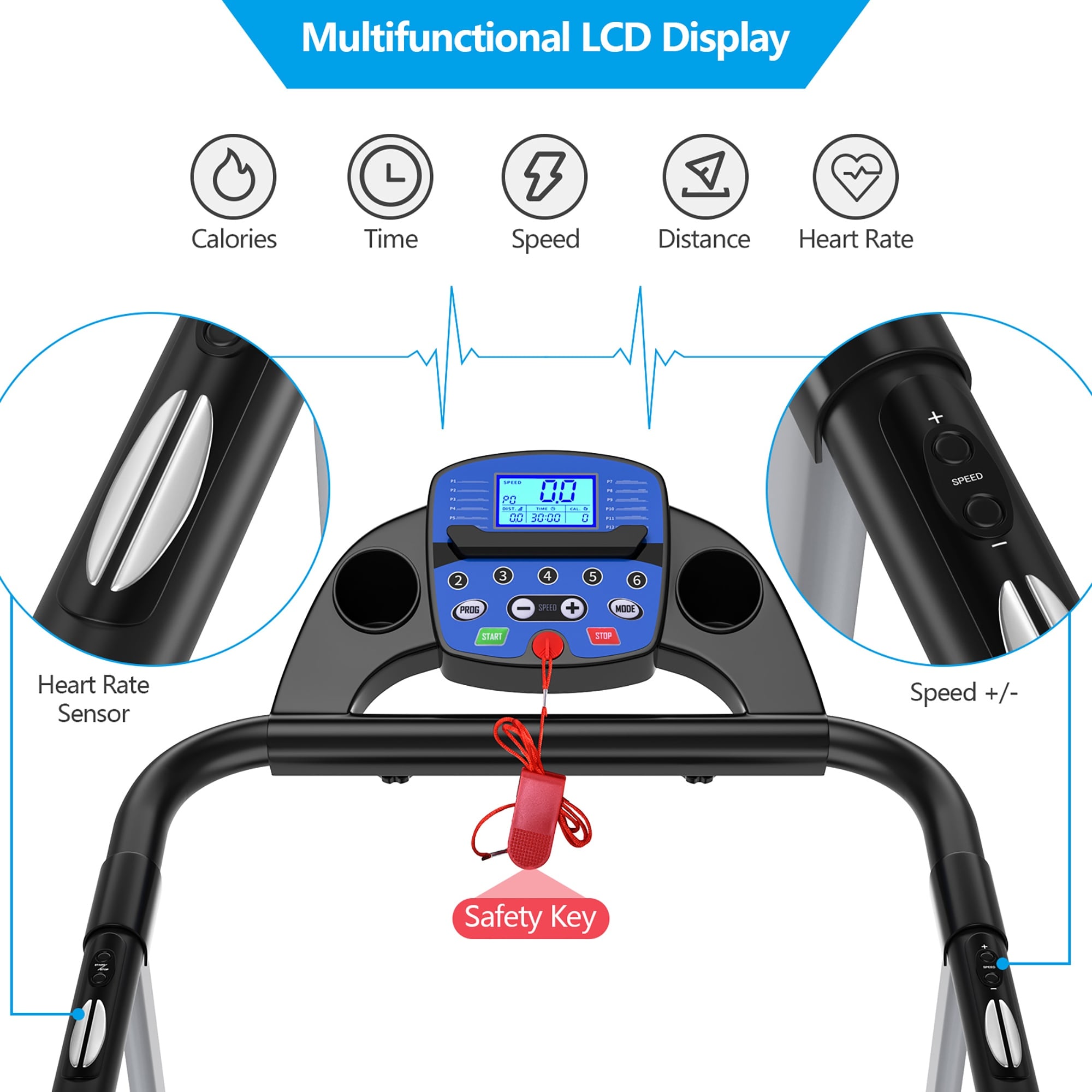 Goplus 1100W Folding Treadmill Electric Support Motorized Power