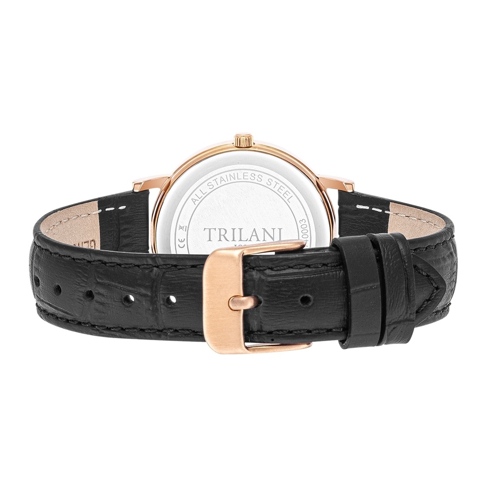 Trilani Montre à quartz en Cuir véritable en Noir Montre