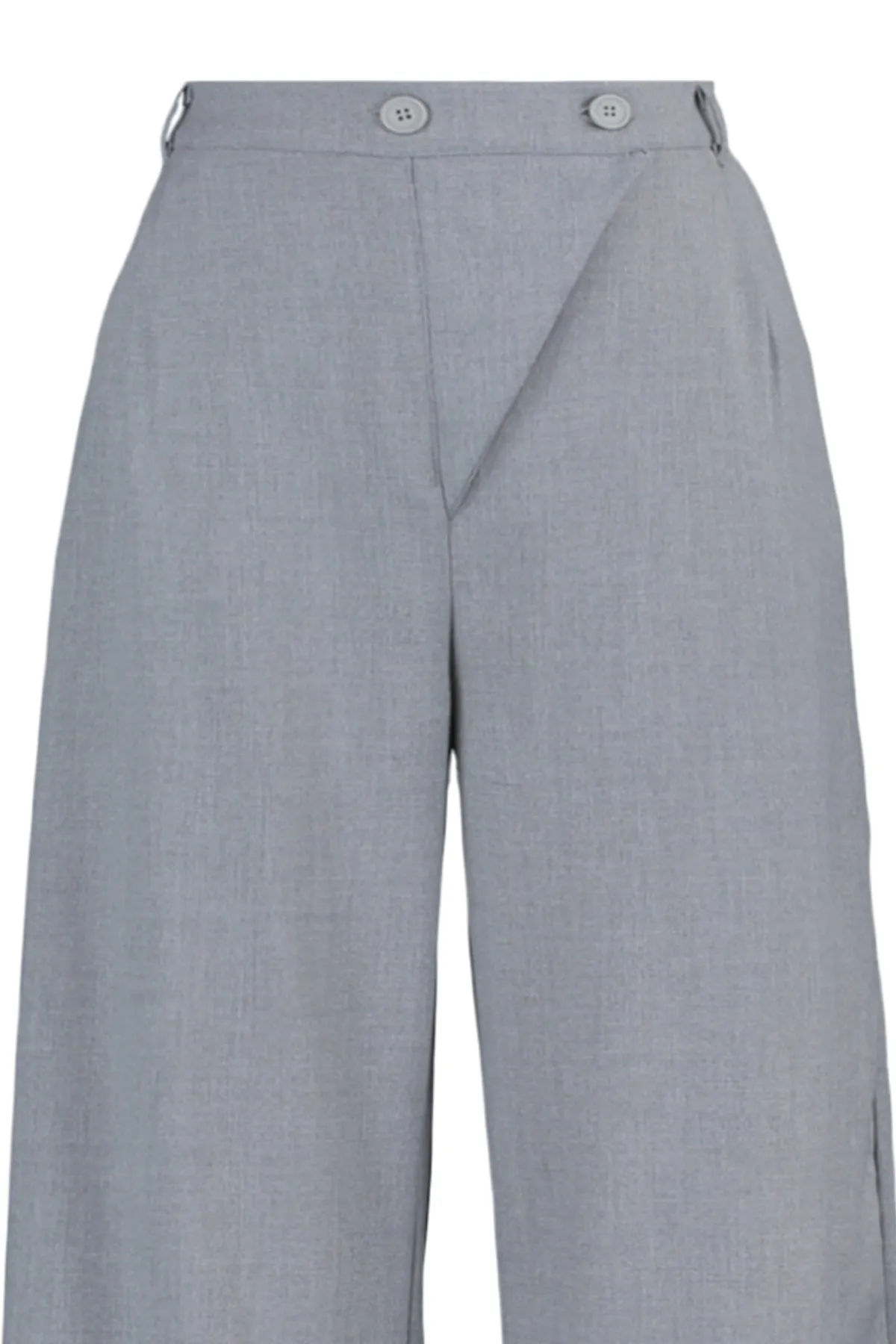 Trendyol Curve  Graue asymmetrische Hose aus gemustertem Webstoff mit zwei Knöpfen TBBAW23AR00038
