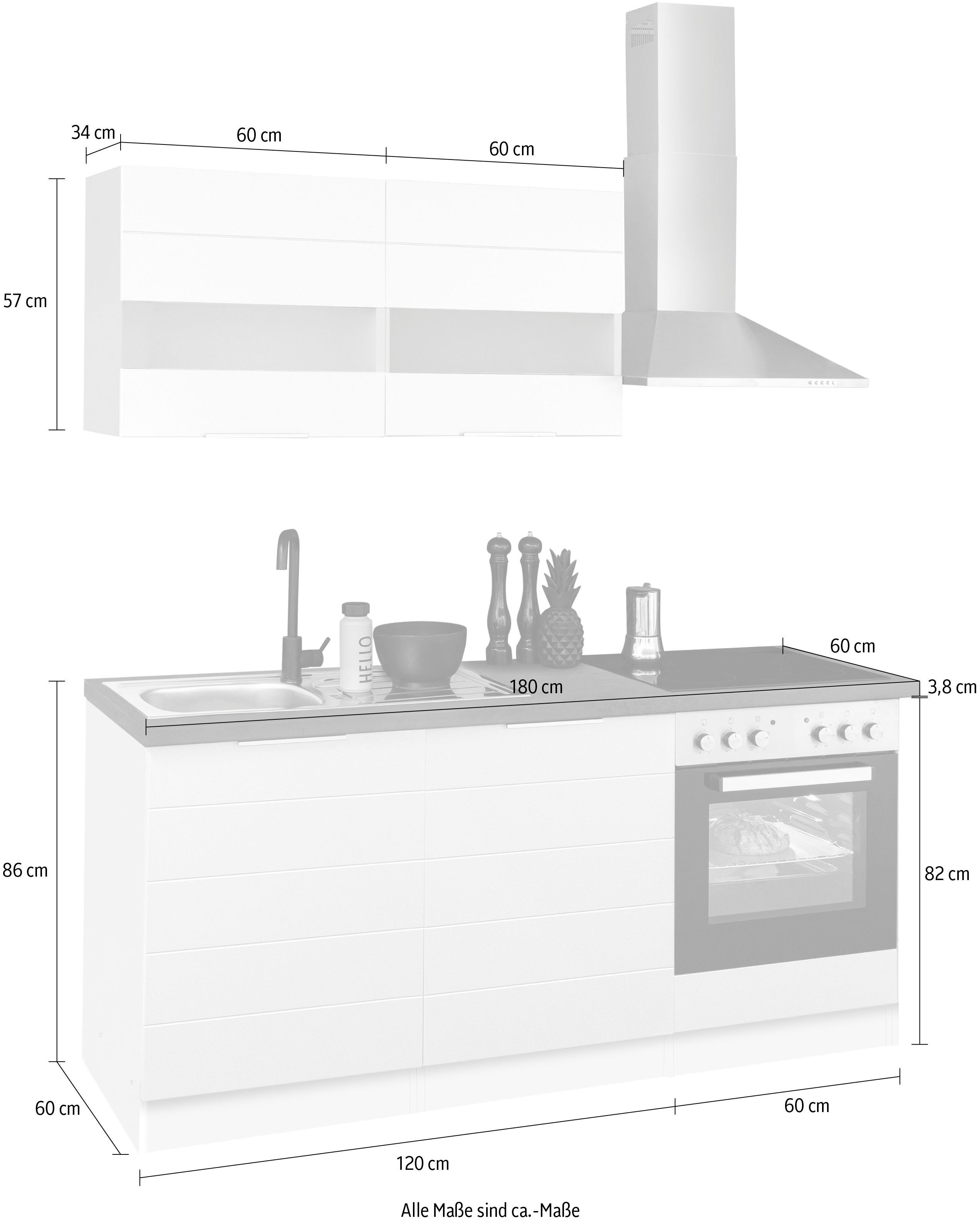 HELD MÖBEL Küche Luhe, 180 cm breit, wahlweise mit oder ohne E-Geräten, gefräste MDF-Fronten