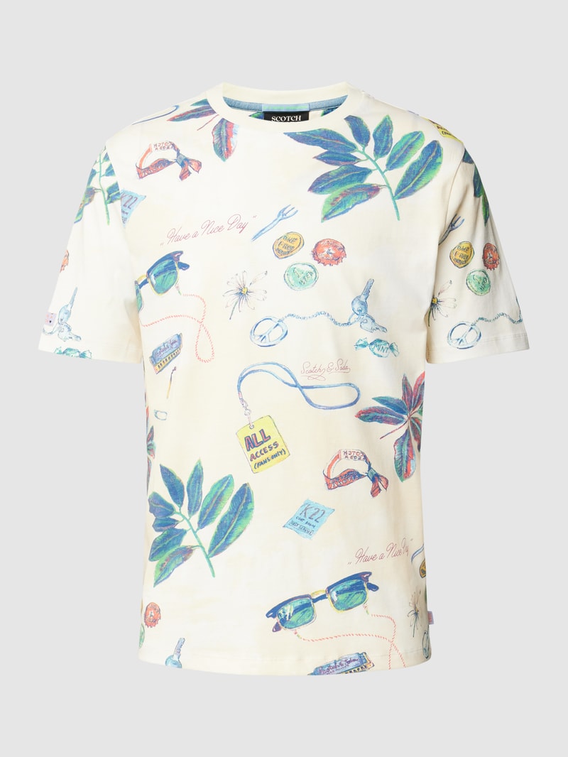 T-Shirt mit Allover-Print in offwhite