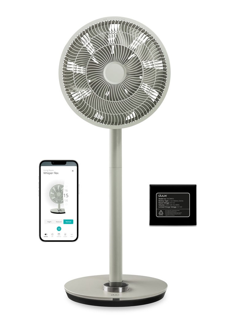 Ventilator de masă inteligent Duux Whisper Flex, alimentat cu baterii, 88 cm