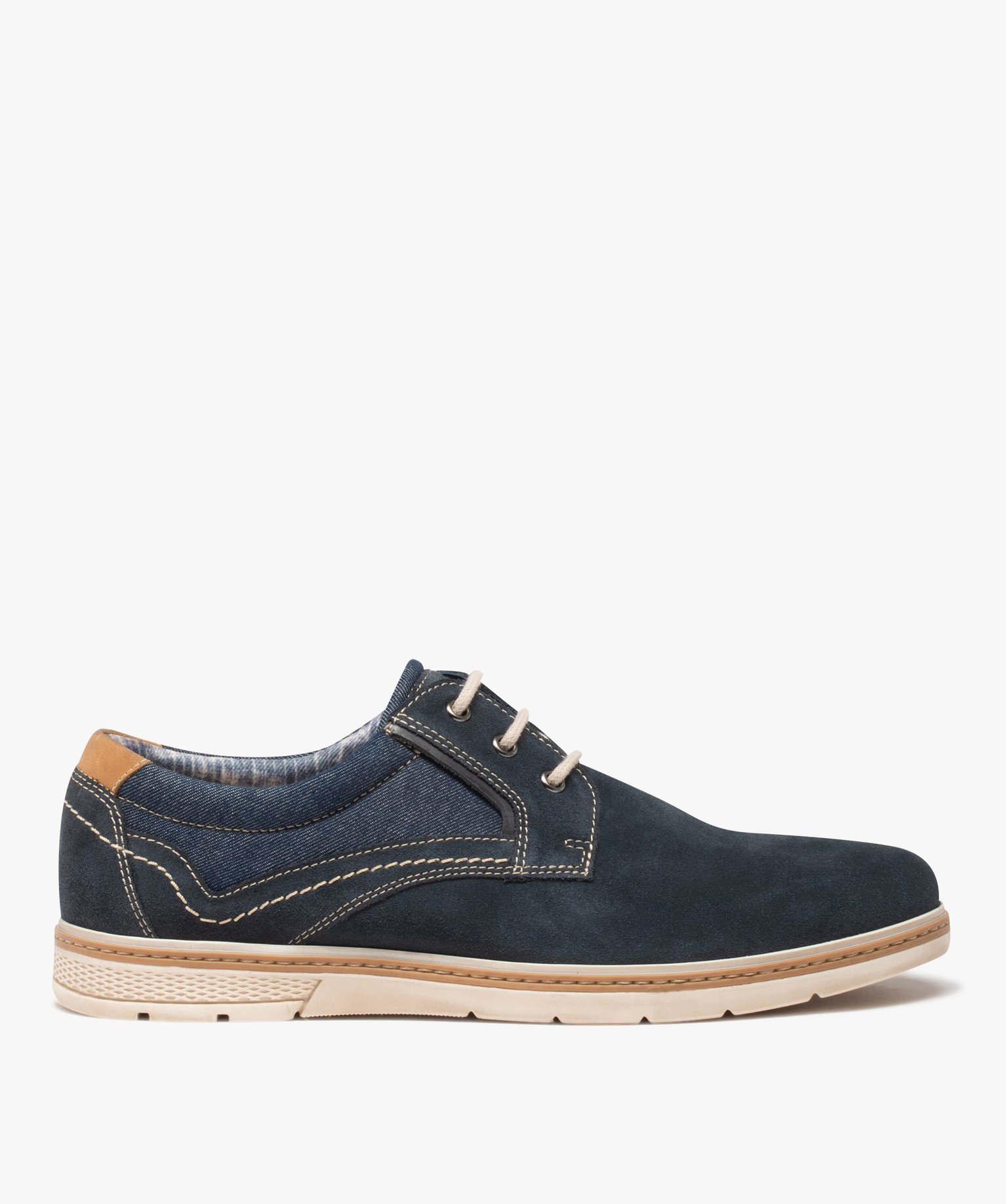 Derbies homme dessus cuir et denim - Tanéo marine | GEMO