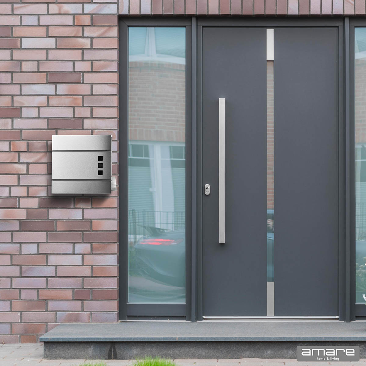 Weles AMARE DESIGN Briefkasten Series 4 Postkasten - 37 x 37 x 10,5 cm - Mailbox mit Edelstahl Front