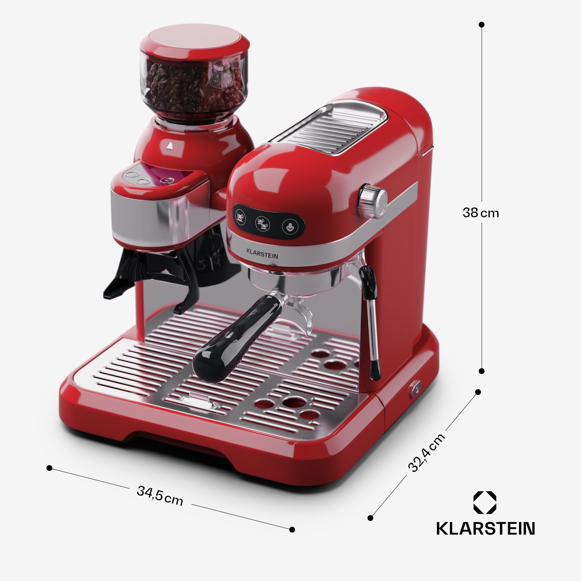 Klarstein Espressomaschine Bella Café Espresso, 1.4l Kaffeekanne, Elektrisch 20 Bar Kaffemaschine Tassenwärmer 1,4 L