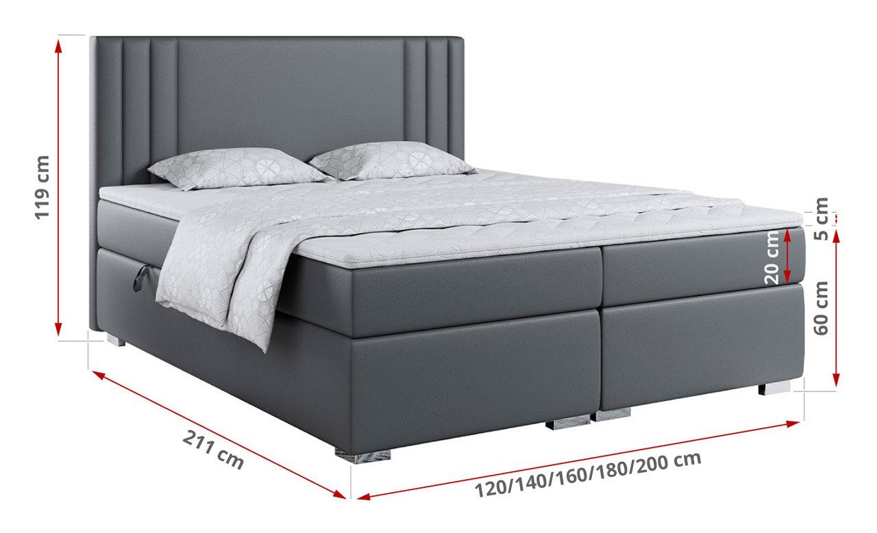 MKS MEBLE Boxspringbett NYJA, Doppelbett mit Multipocket-Matratze und Topper