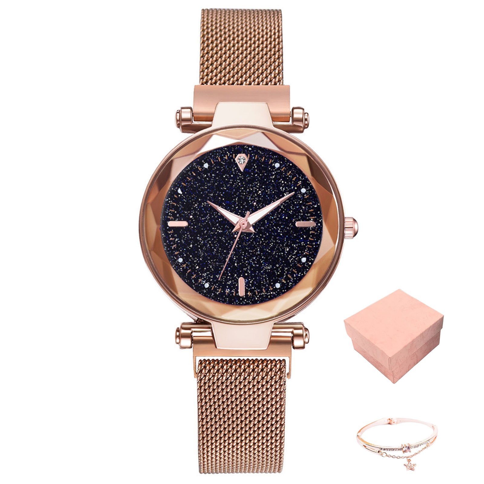 farfi Quarzuhr Starry Sky Damen Armbanduhr Set-Quarzuhr,Armbanduhr mit Armband Kasten, (1 x Uhr 1 x Armband 1 x Aufbewahrungsbox)