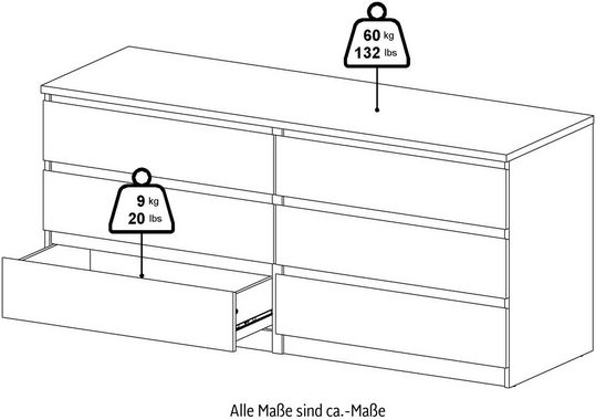 Home affaire Kommode Naia, Elegante und moderne Kommode mit 6 geräumige Schubladen