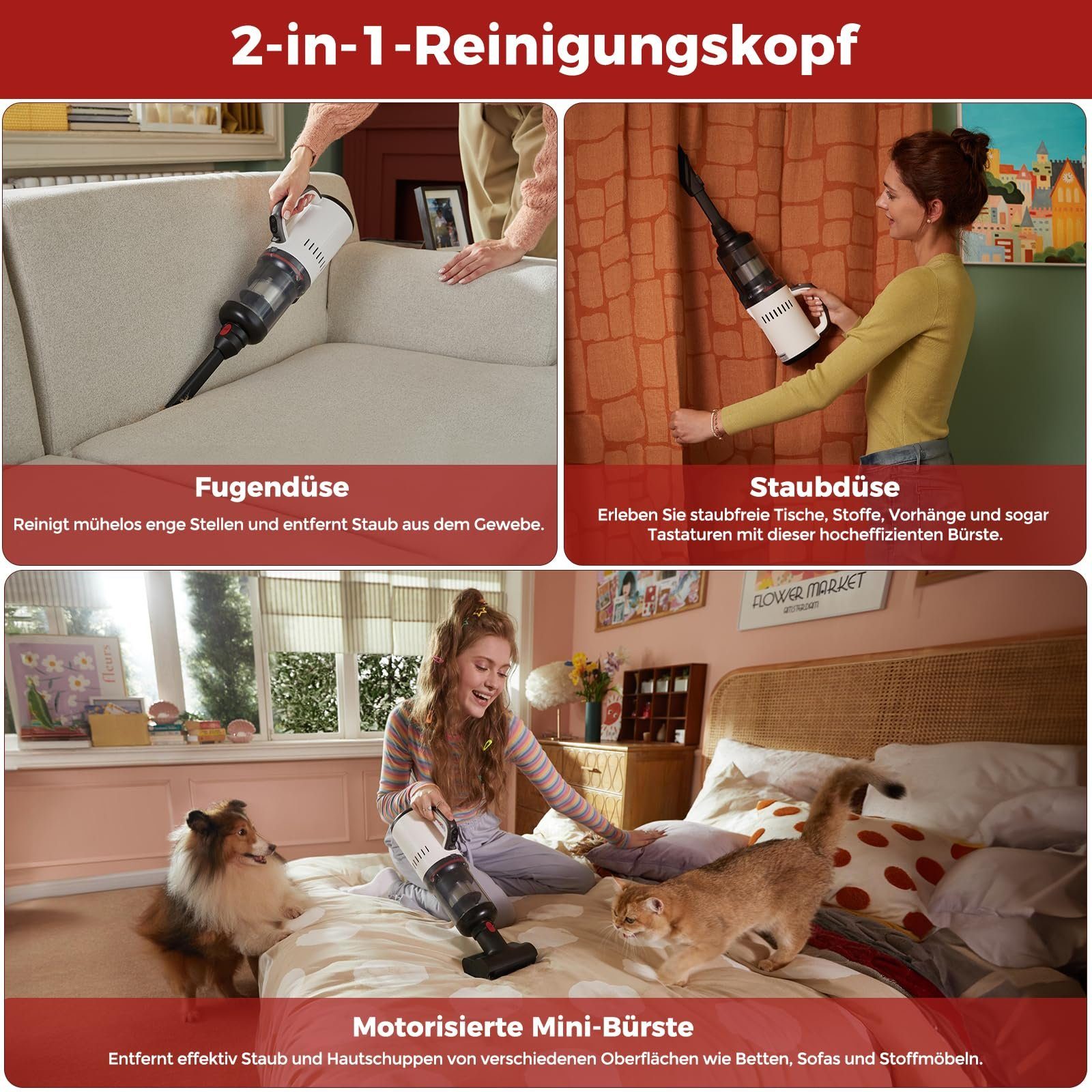 Roborock Nass-Trocken-Sauger Dyad Pro Combo, 260,00 W, 5-in-1 Nass Trockensauger Kabelloser 17000Pa Wischsauger kabellos mit Akku Staubsauger für Teppichreinigung, elektrische Minibürste und 2 Reinigungsköpfe, APP, Sprachsteuerung