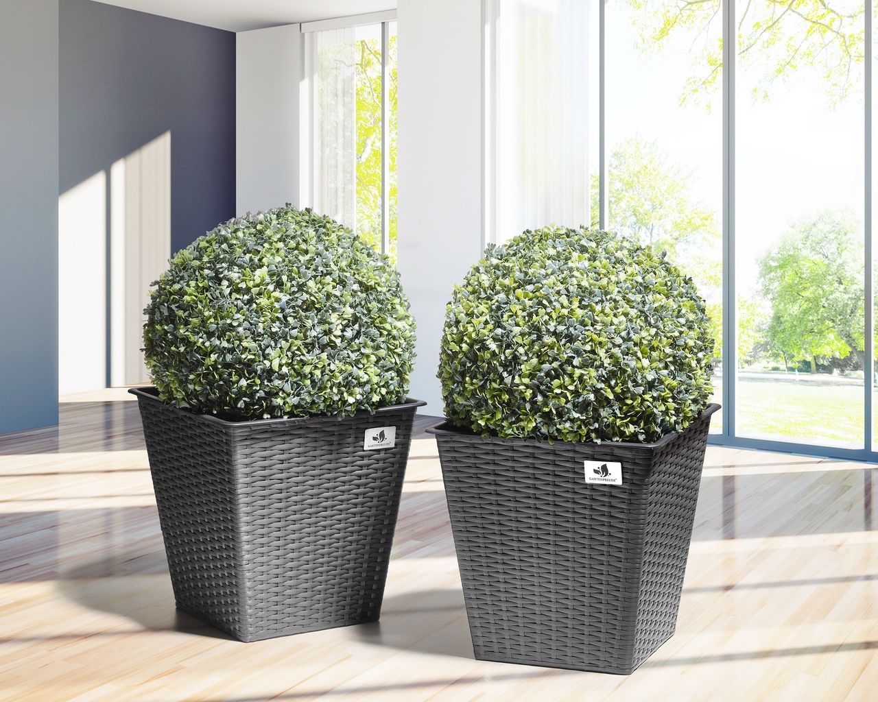 Weles Pflanzkübel aus Polyrattan 2er Set 32 x 32 x 32 cm, grau